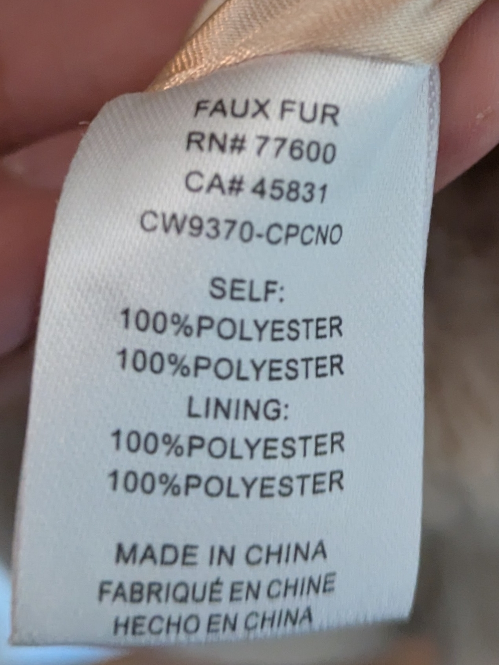 Chaser Cream Faux Fur Coat for Women- Size L - Picture 4 of 6